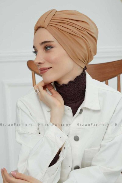 Laura - Turban En Coton Marron Clair