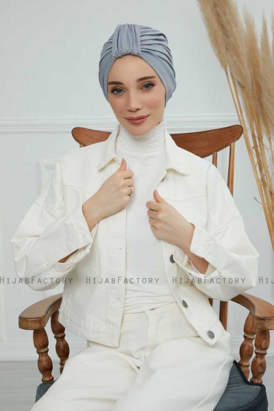 Laura - Turban En Coton Gris Clair