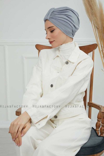 Laura - Turban En Coton Gris Clair