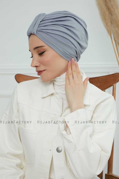 Laura - Turban En Coton Gris Clair