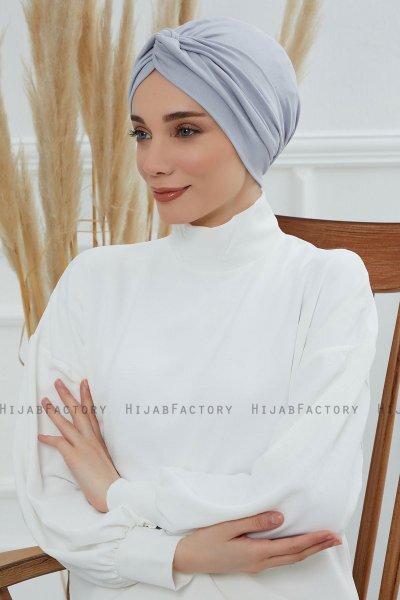 Astrid - Turban En Coton Gris Clair