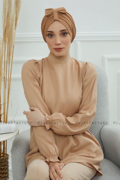 Agnes - Turban En Coton Marron Clair