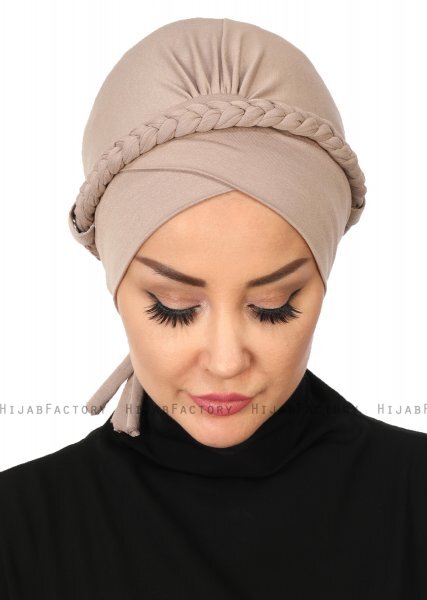 Olivia - Turban En Coton Taupe - Ayse Turban