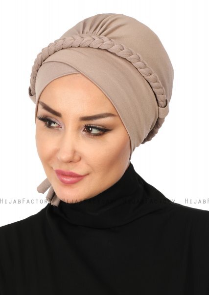 Olivia - Turban En Coton Taupe - Ayse Turban