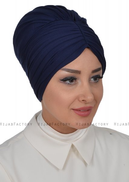 Wilma - Turban En Coton Bleu Marin - Ayse Turban