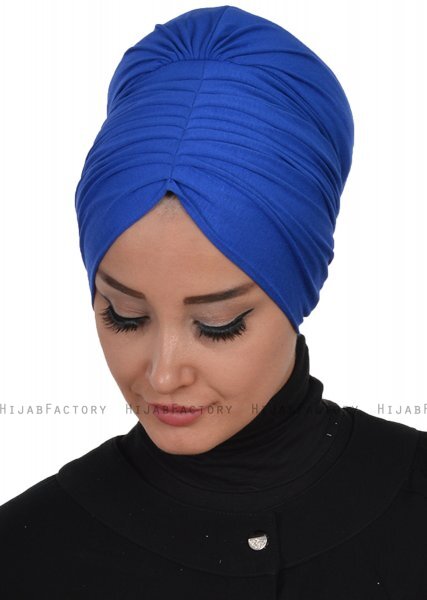 Wilma - Turban En Coton Bleu - Ayse Turban
