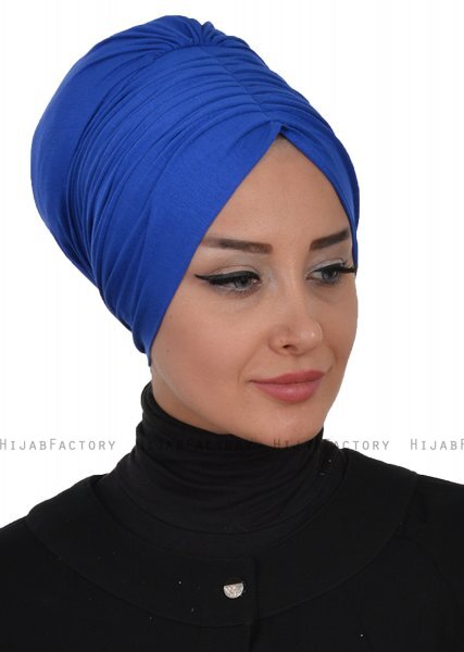 Wilma - Turban En Coton Bleu - Ayse Turban