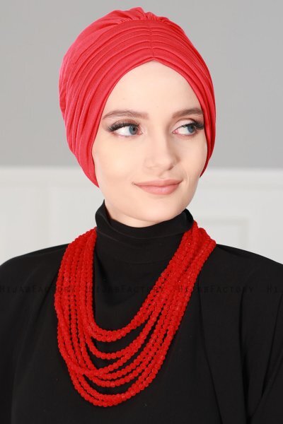 Wilma - Turban En Coton Rouge - Ayse Turban