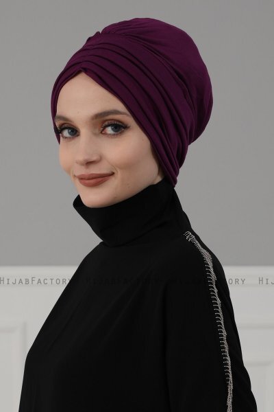 Wilma - Turban En Coton Violet - Ayse Turban
