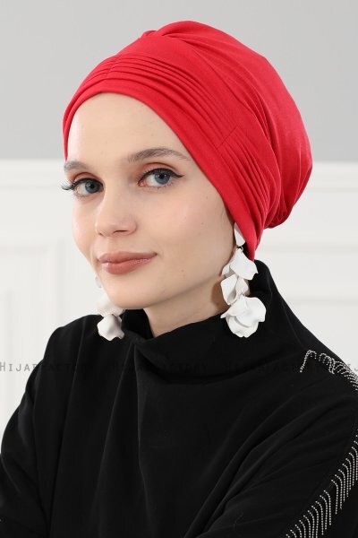 Linda - Turban En Coton Rouge - Ayse Turban
