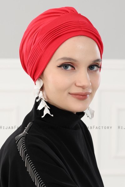 Linda - Turban En Coton Rouge - Ayse Turban
