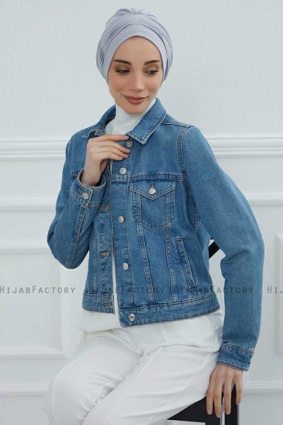 Linda - Turban En Coton Gris Clair