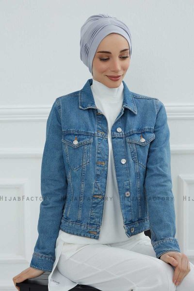 Linda - Turban En Coton Gris Clair
