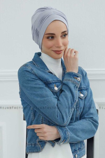 Linda - Turban En Coton Gris Clair
