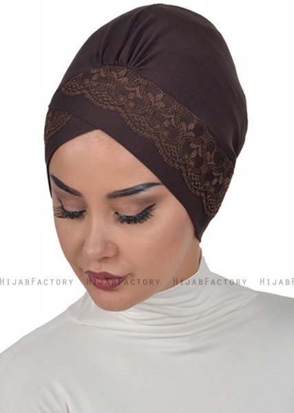 Molly - Turban Coton Dentelle Marron