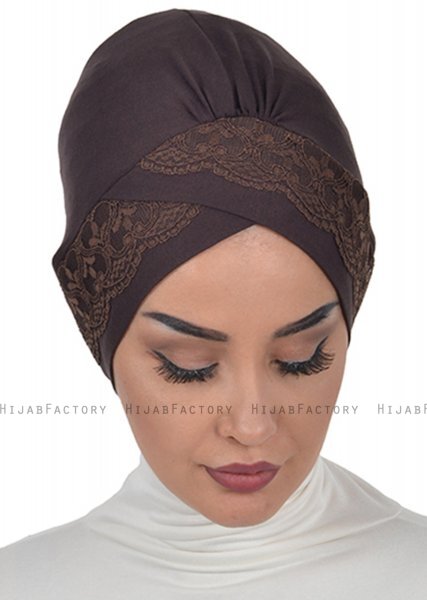 Molly - Turban Coton Dentelle Marron