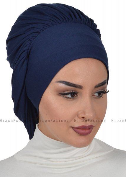 Isabella - Turban En Coton Bleu Marin - Ayse Turban