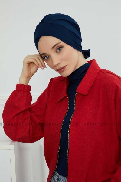 Ellie - Turban En Coton Bleu Marin