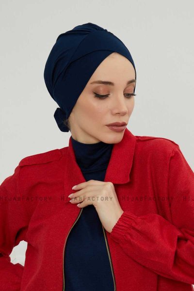 Ellie - Turban En Coton Bleu Marin