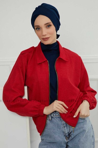 Ellie - Turban En Coton Bleu Marin