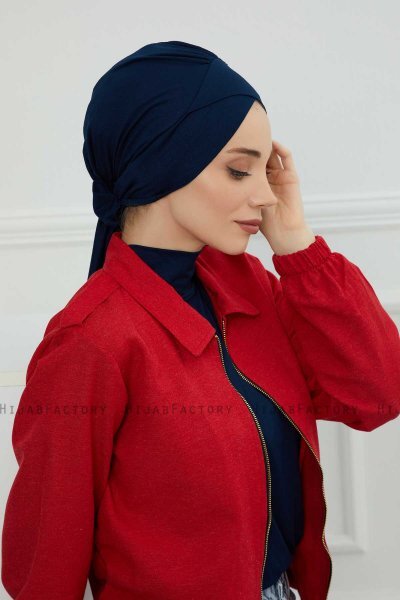 Ellie - Turban En Coton Bleu Marin