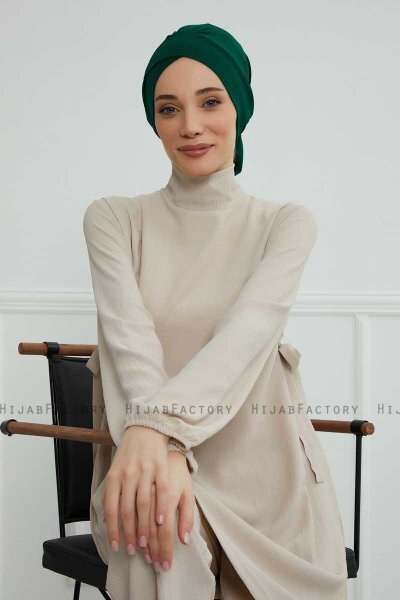 Ellie - Turban En Coton Vert Foncé