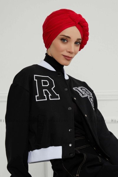 Theresa - Turban En Coton Rouge - Ayse Turban