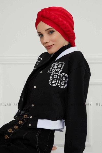 Theresa - Turban En Coton Rouge - Ayse Turban