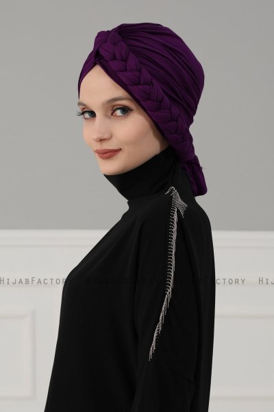 Theresa - Turban En Coton Violet - Ayse Turban