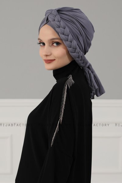 Theresa - Turban En Coton Gris - Ayse Turban