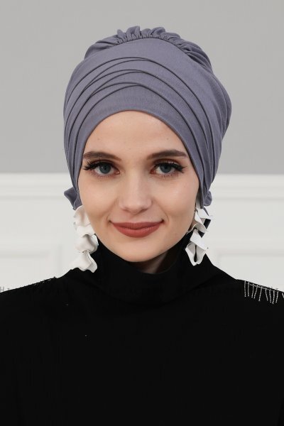 Monica - Turban En Coton Gris - Ayse Turban