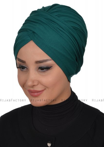 Fiona - Turban En Coton Vert Foncé - Ayse Turban