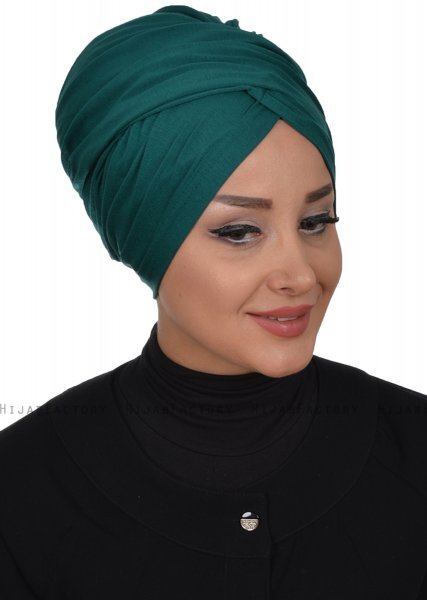 Fiona - Turban En Coton Vert Foncé - Ayse Turban