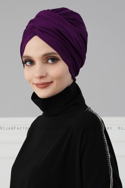 Fiona - Turban En Coton Violet - Ayse Turban