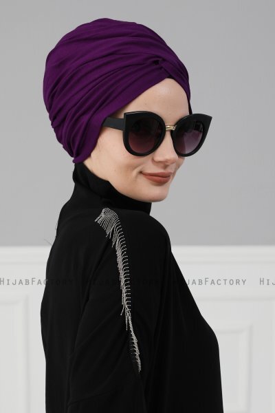 Fiona - Turban En Coton Violet - Ayse Turban