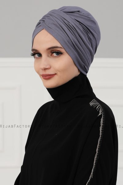 Fiona - Turban En Coton Gris - Ayse Turban