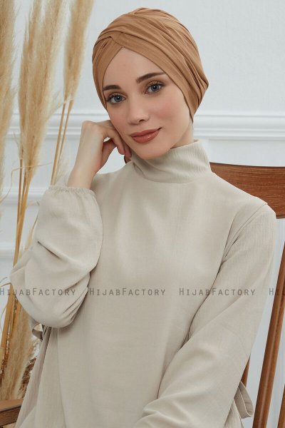 Fiona - Turban En Coton Marron Clair