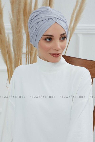 Fiona - Turban En Coton Gris Clair