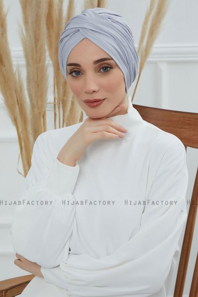 Fiona - Turban En Coton Gris Clair