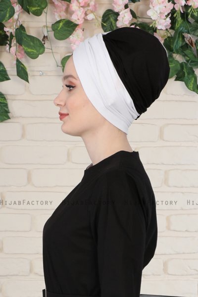 Fiona - Turban En Coton Blanc & Noir