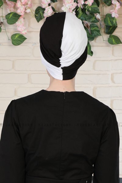 Fiona - Turban En Coton Blanc & Noir