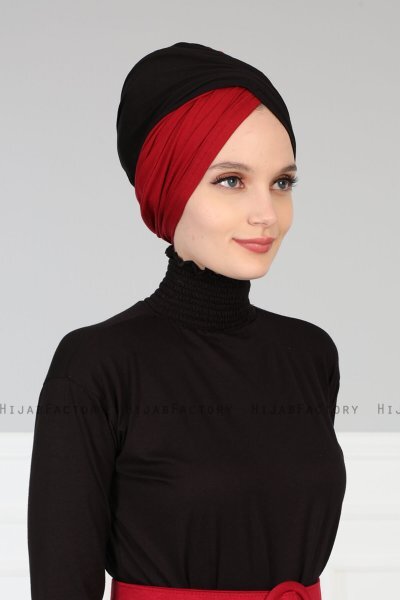 Fiona - Turban En Coton Noir & Bordeaux
