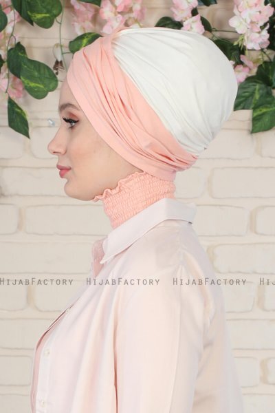 Fiona - Turban En Coton Vieux Rose & Crème