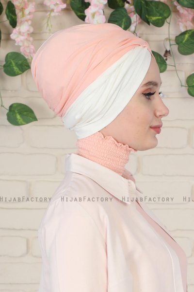 Fiona - Turban En Coton Vieux Rose & Crème