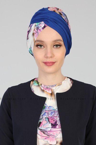 Fiona - Turban En Coton Bleu Nature
