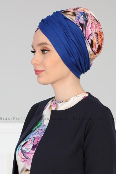 Fiona - Turban En Coton Bleu Nature