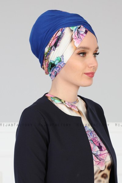 Fiona - Turban En Coton Bleu Nature