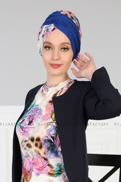 Fiona - Turban En Coton Bleu Nature