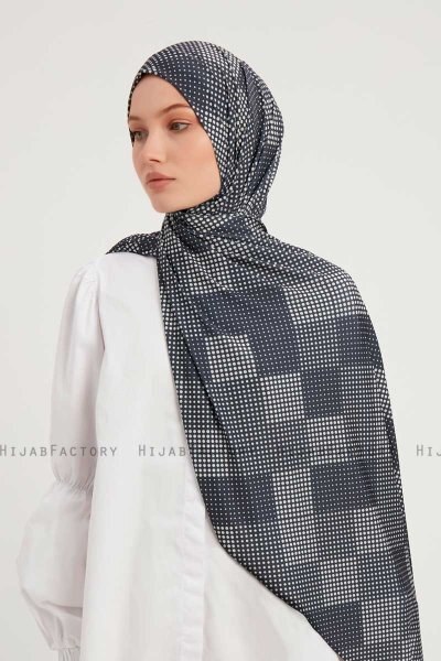 Nurgul - Hijab À motifs Bleu Marin