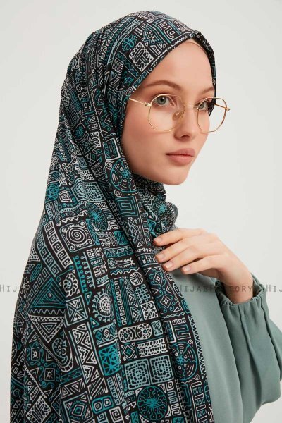 Gulya - Hijab À motifs Vert Pétrole